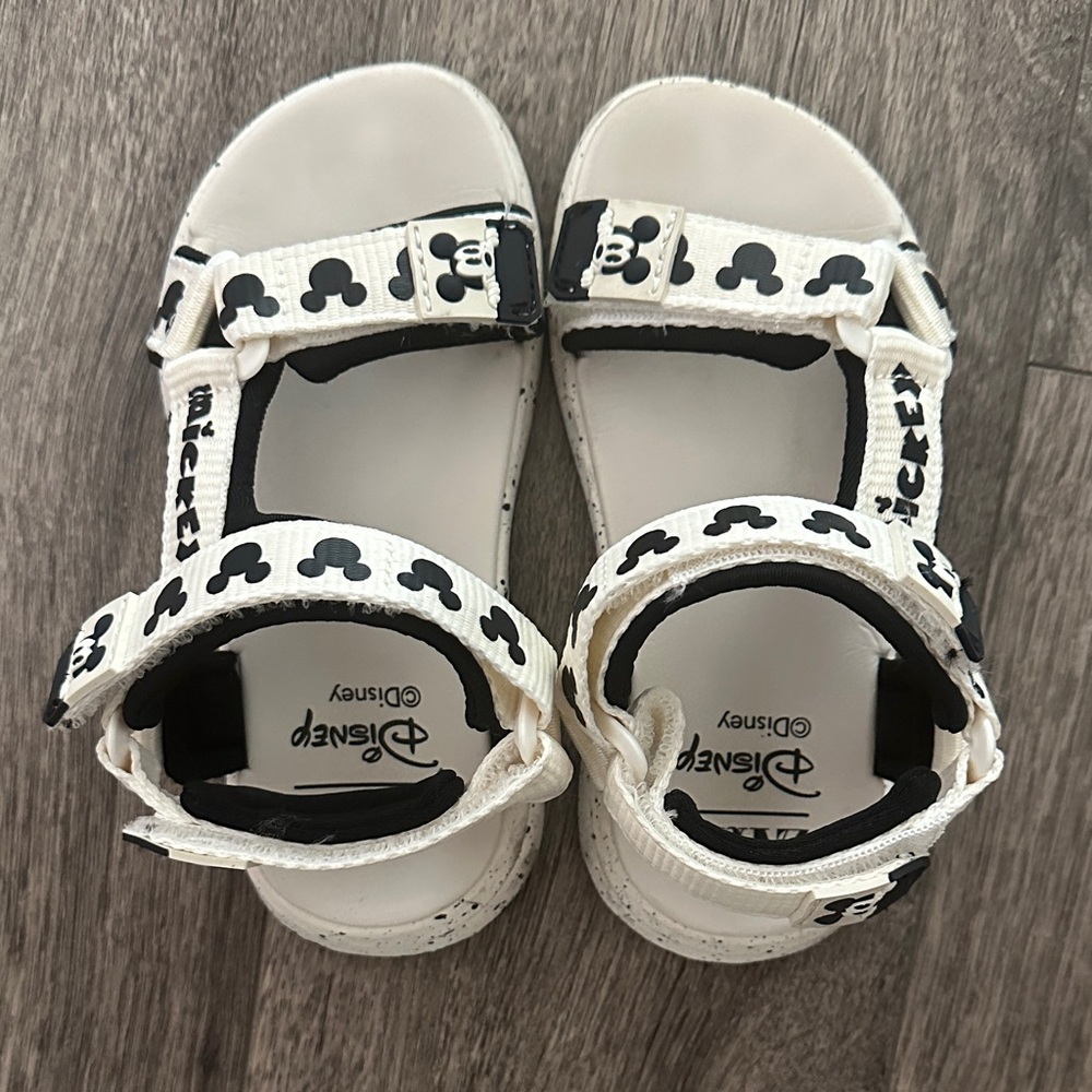 Zara White and Black Mickey Mouse Strap Sandals